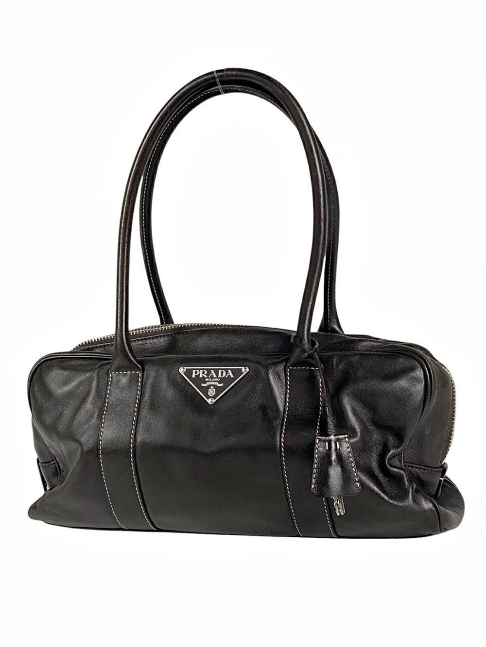 ✨Vintage Prada Black Leather Shoulder Bag Bowler Handbag✨